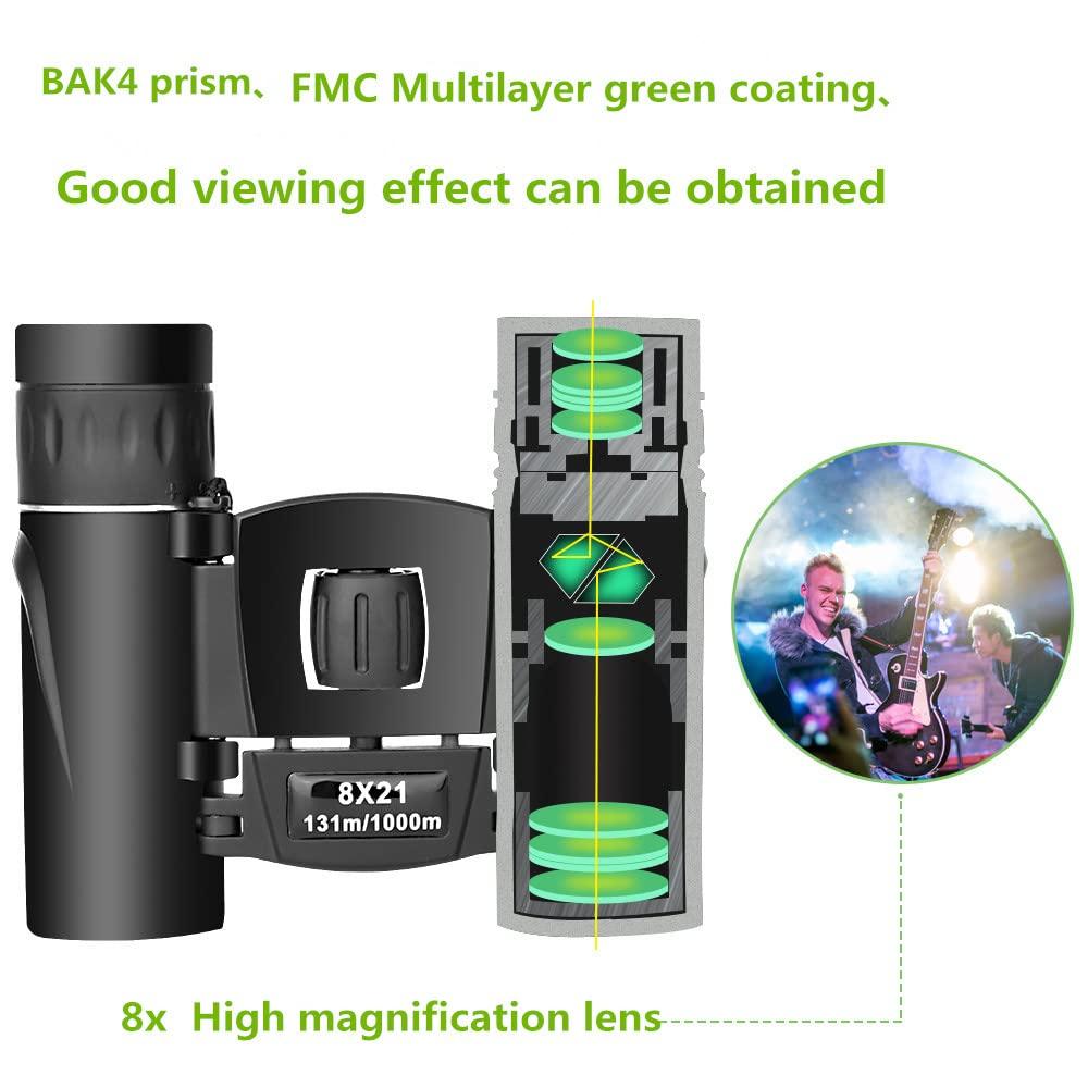 8x21 Binoculars High Magnification Low Light Night Vision Portable Binoculars for Outdoor Camping Bird Watching Travel Concerts