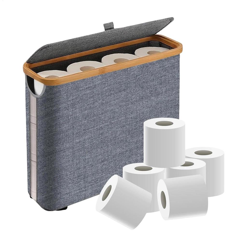 Free Standing Toilet Paper Basket Foldable Organizer With Lid & Handle Holds Up To 12 Rolls For Home Bathroom Living Room
