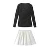 Fall and Winter New Women's Clothing French Style Square Collar Long Sleeve Velvet Tops + High Waist A- line Pleated Short Skirt Two-piece Set