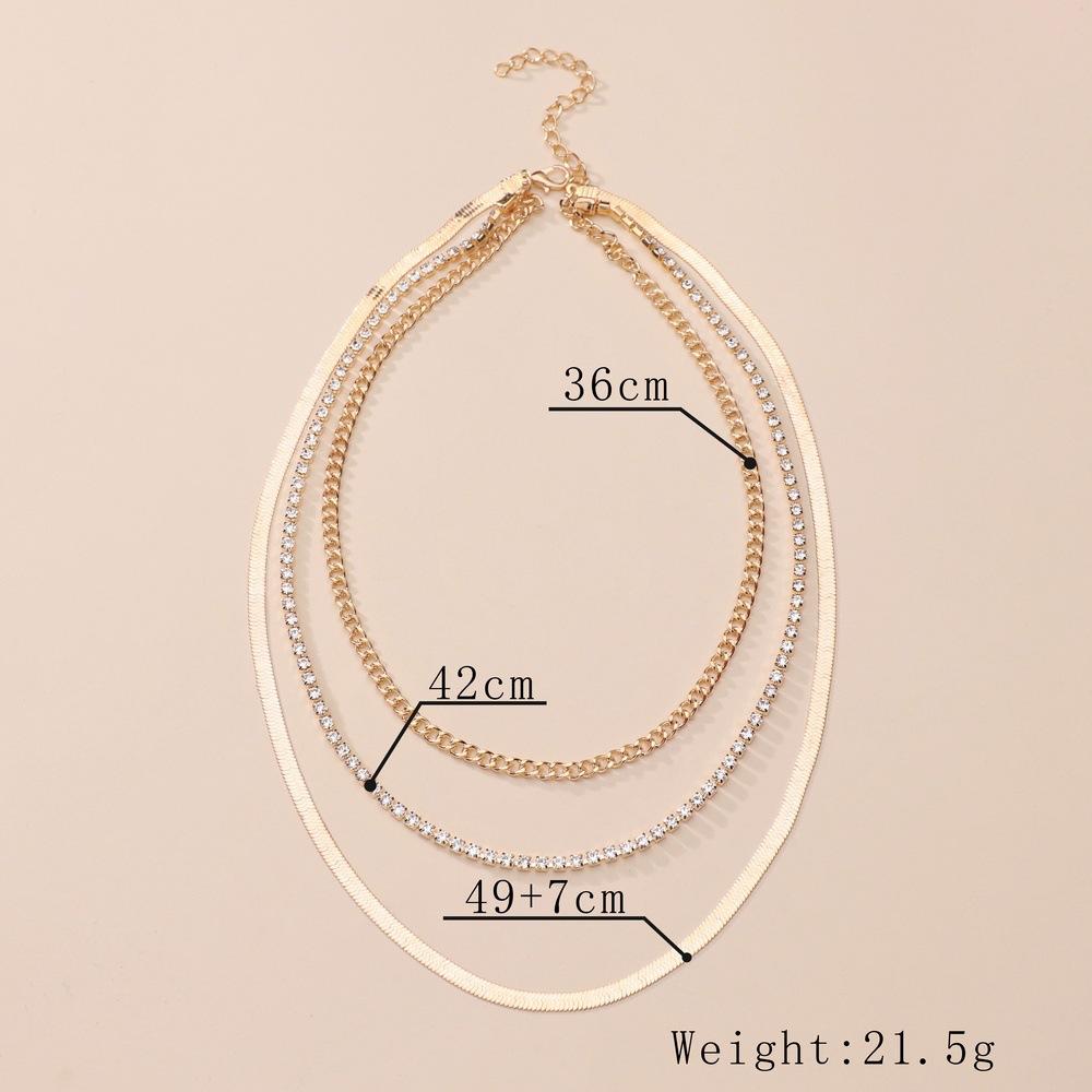 Retro simple accessories inlaid with rhinestones, multi-layer chains, stacked metal necklaces, collarbone chains