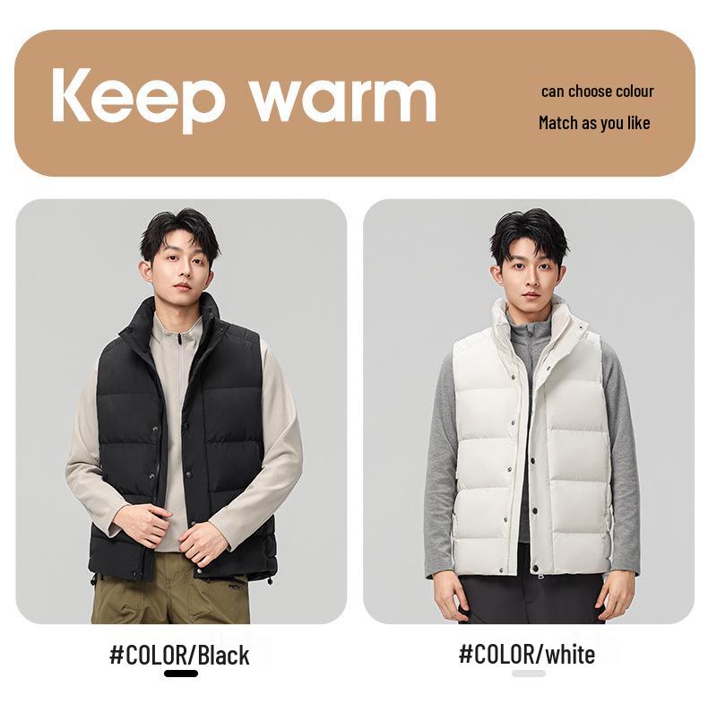 Men's Casual Down Vest - Solid Color, Warm, Loose Fit for Autumn/Winter Fashion