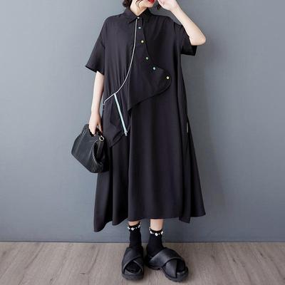 Short Sleeve Plus Size Black Vintage New In Dresses for Women Casual Loose Long Summer Shirt Dress