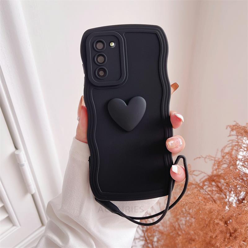 S 21 23 22 Love Heart Wavy Wrist Strap Silicone Case For Samsung Galaxy S23 S21 S22 Plus Ultra S20 Fe S21fe Lanyard Cover S20fe