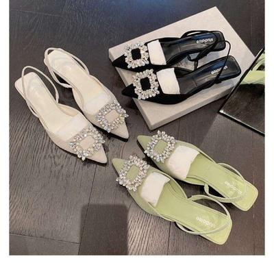 Norwegian Princess Rhinestone Square Buckle Pointed Back Empty High Heel Fairy Sandals Commuter Wedding Shoes
