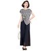 Stylish Chiffon Two-Piece Set: Striped Top & Wide-Leg Pants for Middle-Aged Women