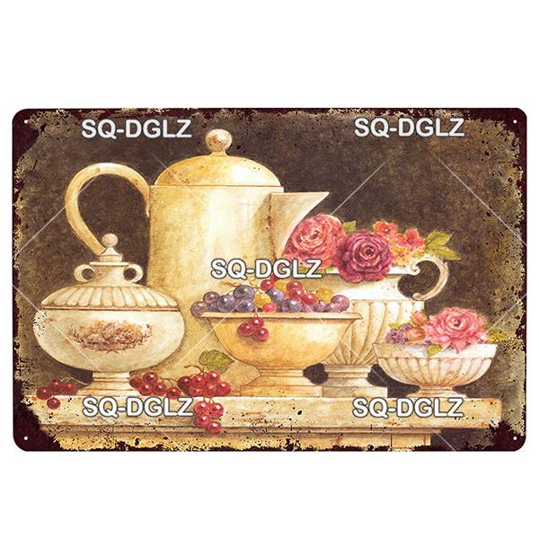 Placă de afiș din metal cu flori, placă de metal vintage, placă de tablă, decor de perete pentru hambar, cameră, bucătărie, garaj, pictură de fier