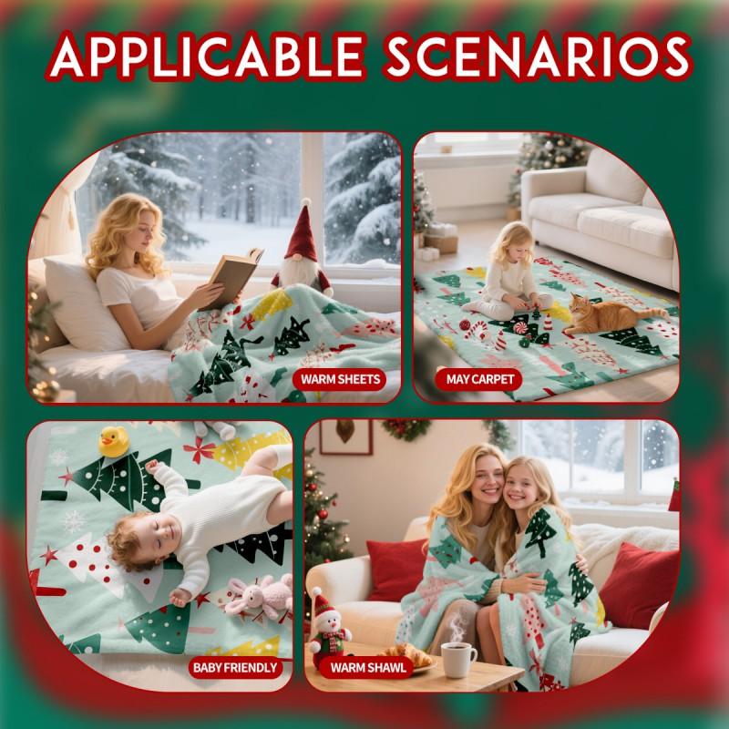 Christmas Themed Flannel Fleece Blanket Nap Throw Customizable Home Use
