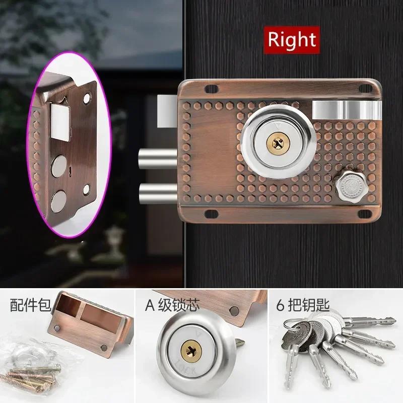 

Exterior Stainless Steel Door Locks Security Anti-theft Lock Multiple Insurance Wood Gate Lock with Keys Furniture Hardware