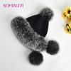 SOMALER Winter Real Fox Fur Hats for Women Fur Pompom Ear Protect Caps Warm Lined Knitted Fur Beanies Fashion Russian Hat