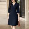 ZANZEA Rochie elegantă casual pentru femei cu gât în V, culoare uni, mâneci 3/4