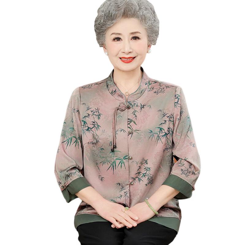 Elderly Women's Summer Floral Silk Blend 3/4 Sleeve Top