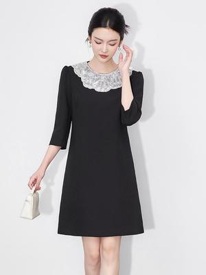 Luxurious Studded Doll Collar Dress - Elegant and Slimming Heiress Style