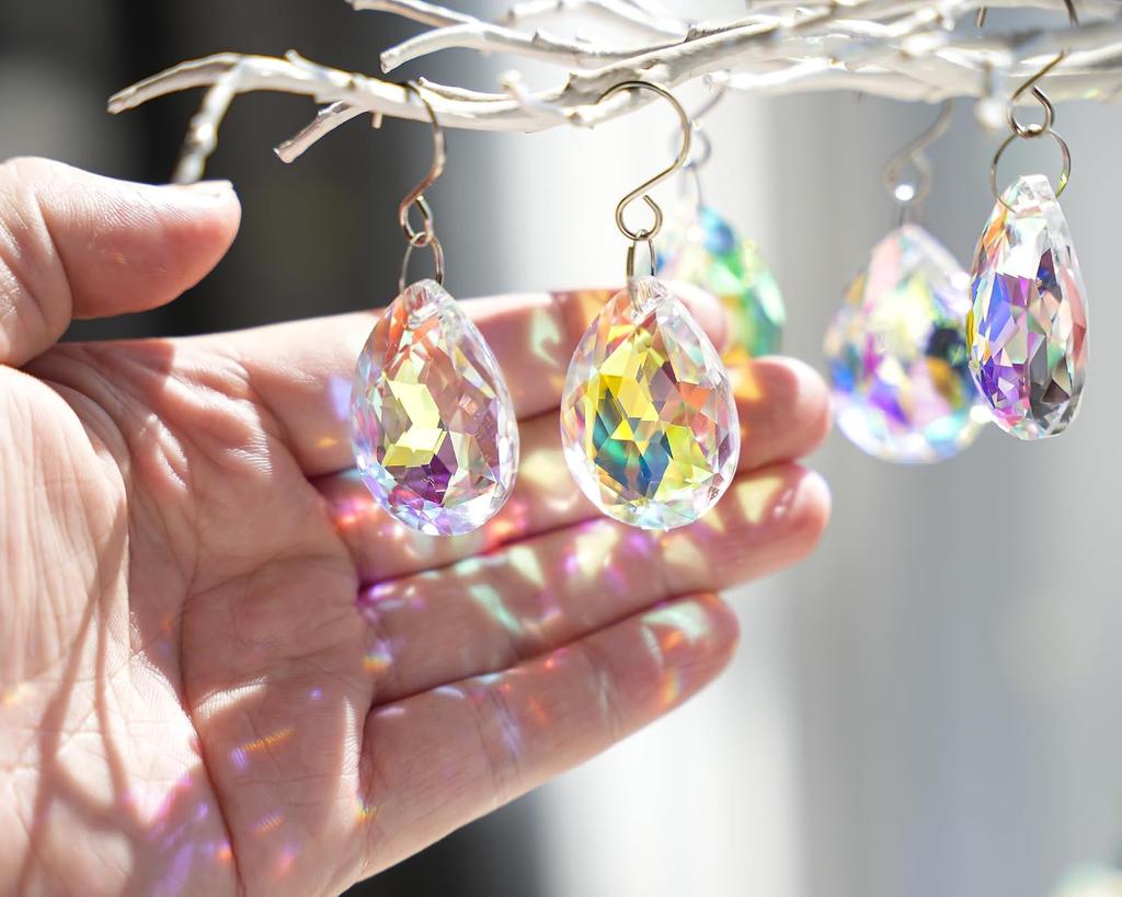 10pcs 38mm Sun Catcher Crystal Teardrops Chandelier Parts, Chandelier Crystal Prisms Pendants with Hook for Hanging Crystals On Lamp, Window, Mot