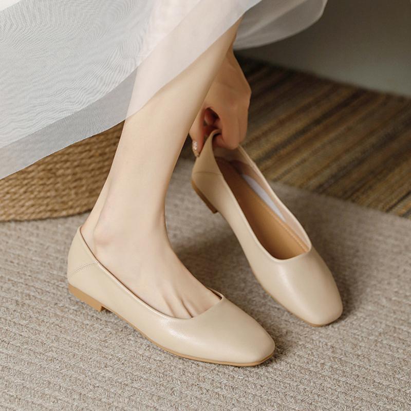 Fashion square toe soft leather flats women brief design slip on loafers female working shoes flat heel ballerina shoes plus size 43