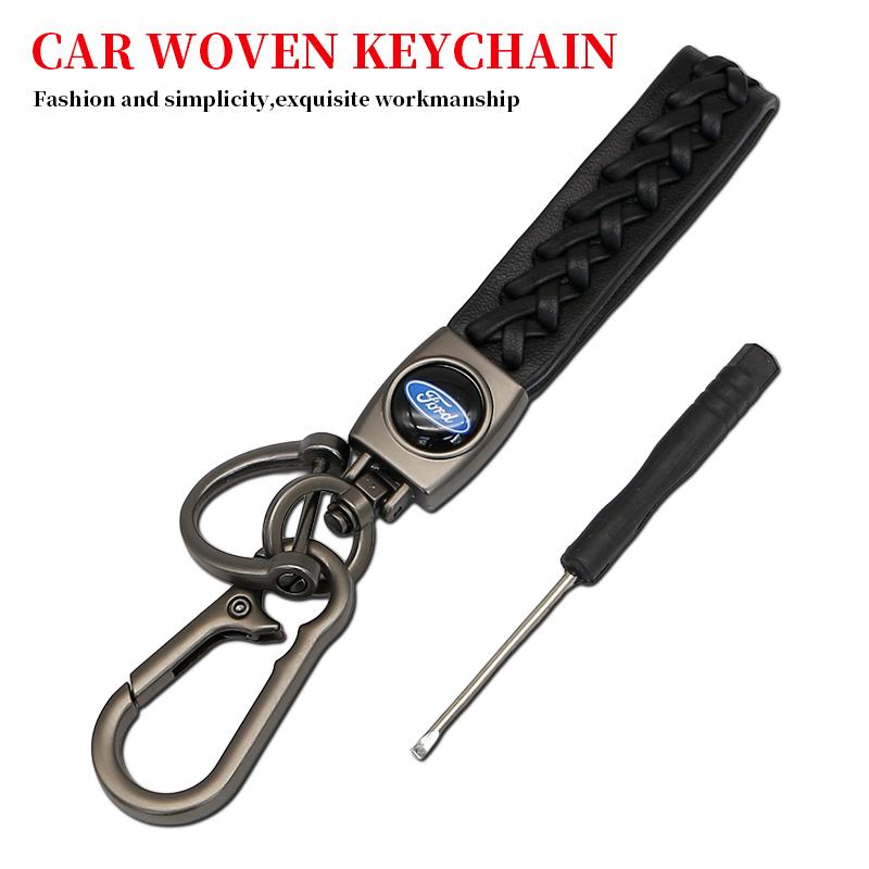 AAAMQ1 Metal Leather Car Keychain Key Ring For Ford Mustang Focus MK7 Fiesta Mondeo Transit Ecosport Escort Auto Tuning Accessories