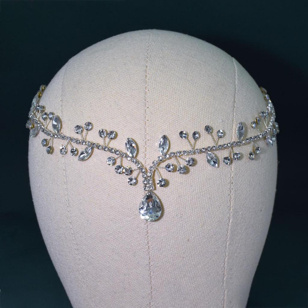 Bridal Rhinestone Handmade Soft Headband Forehead Chain Hair Accessory