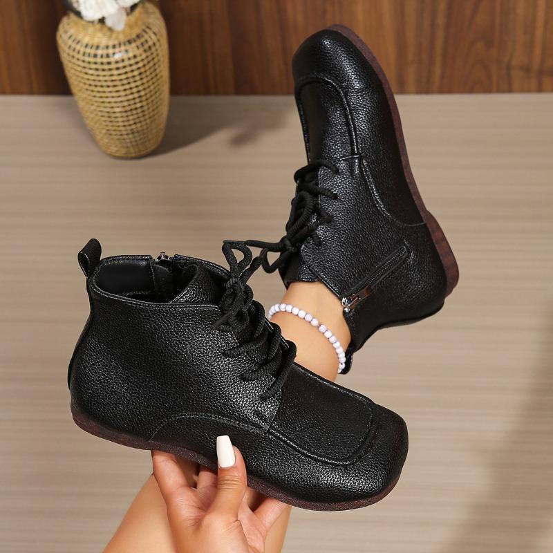 Bottines rétro en cuir véritable pour femmes Automne et Hiver 2025 Nouvelles Bottes simples en cuir de vache Chaussures plates de maman