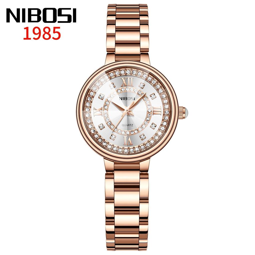 NIBOSI Diamond Dial Quartz Watch for Women Fashion Elegant Ladies Watches Stainless Steel Waterproof Women's Wristwatch