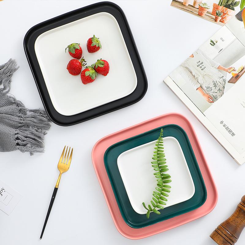 Nordic Style Ceramic Western Plate Square Steak Plate Household Square Plate Western Tableware Vegetable Plate Breakfast Plate