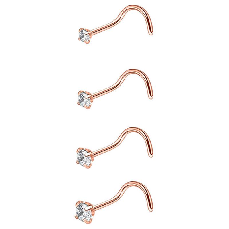 4/12PCS Stainless Steel Zircon Nose Piercing Stud Set L Shape Nose Ring Lot Twist Nose Ring Stud Bulk Body Piercing Nariz Pack