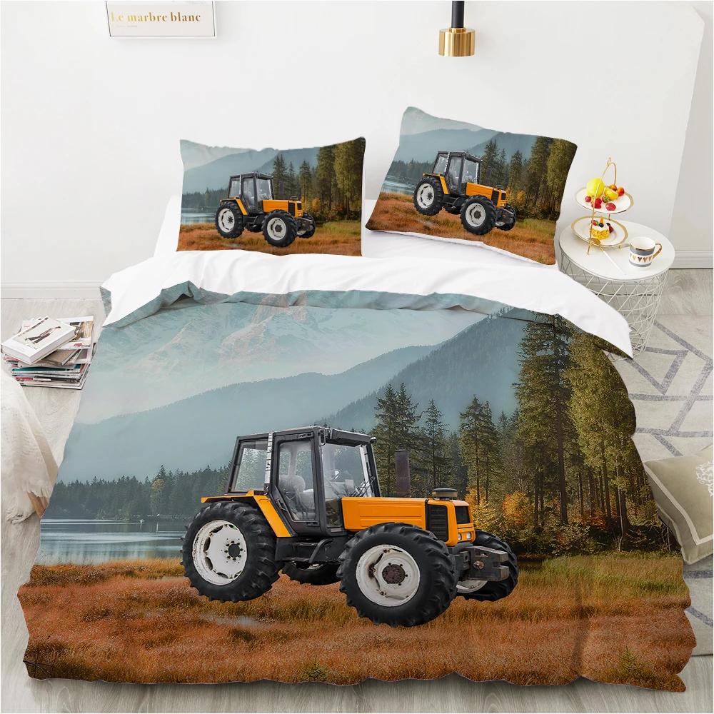 Tractor Truck Duvet Cover For Boys Kids Car Excavating Machinery Farm Vehicle Tool Quilt Cover Polyester For Bedroom Decorations