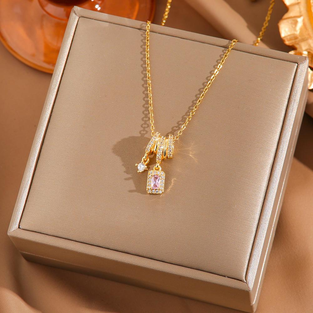 

Fringe Square Necklace Sweet And Edgy Pendant Micro-Set Zircon Collarbone Chain Minimalist Design High-End Look