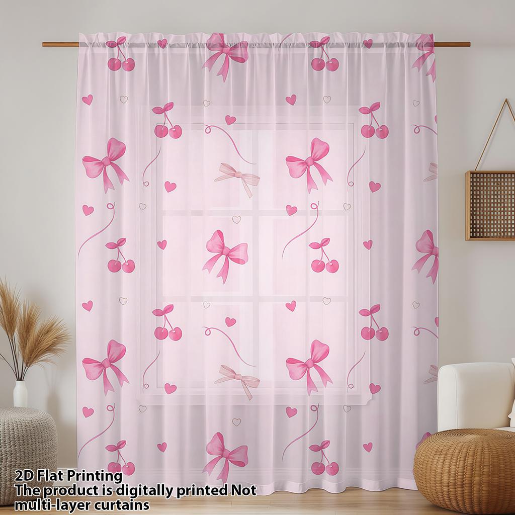 Sötkörsbär Fjärilsfluga Fönstergardin Mjuk Söt Enkel Rosa Serie Stångficka Dekorativ Flickaktig Stil Fönsterbehandling