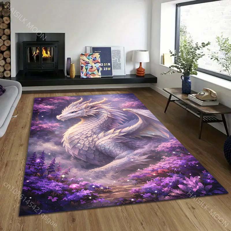 1PC White dragon in purple forest Print Carpet Rug for Living Room Bedroom Sofa Doormat Home Decor Non-slip Floor Mat