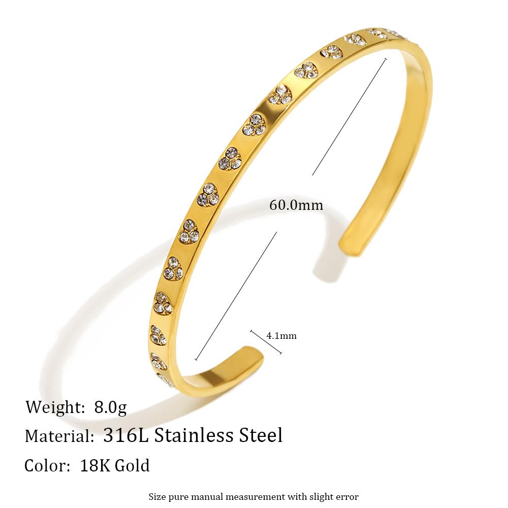 MamacitaSlay 316L Stainless Steel Heart Zircon Cuff Bracelet 18K Gold Plated Waterproof Wrist Jewelry Women's Elegant Bracelet