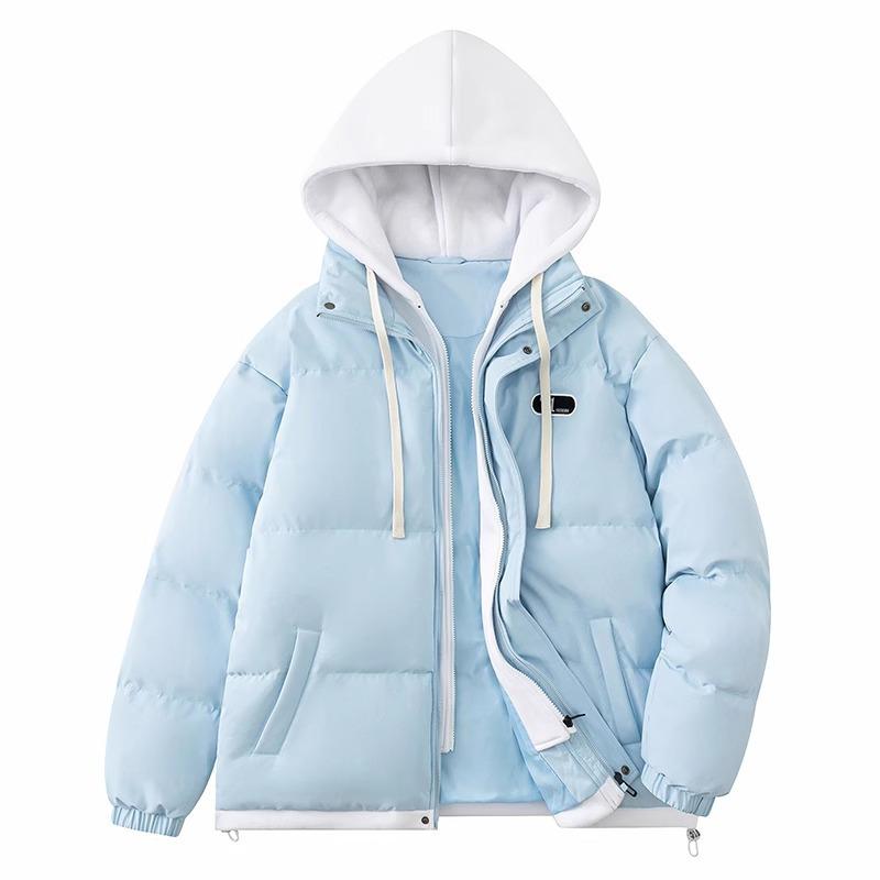 American fake two-piece hooded cotton-padded jacket for men's winter new trendy brand thickened cold-proof down cotton-padded jacket