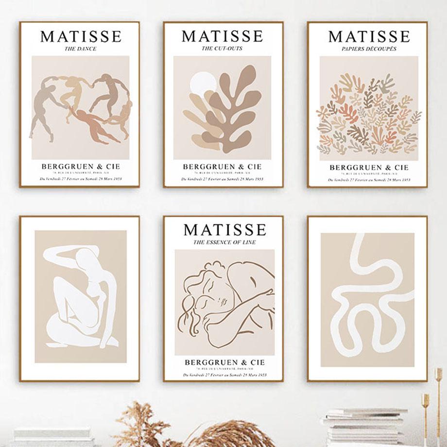 Matisse Figures Painting Leaves Lines Beige Abstract Poster Nordic Wall Art Print Vintage Canvas Pictures For Living Room Decor