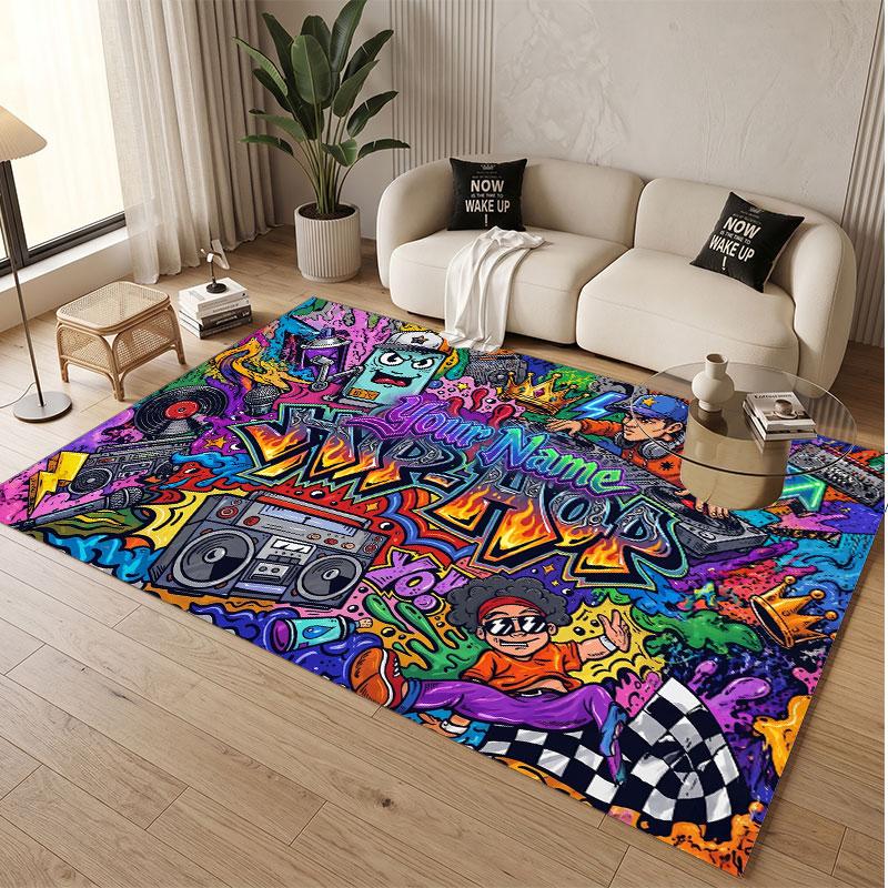 Music DJ Theme Soft Crystal Velvet Rug Custom Name & Text Print Non Slip Floor Rug for Bedroom Living Room