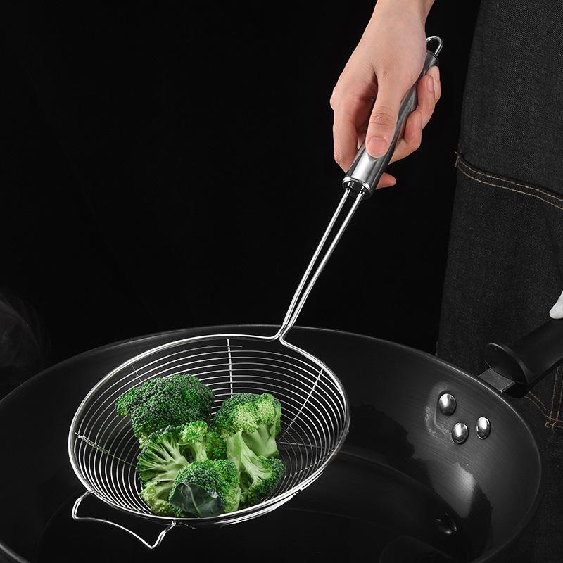 Large Stainless Steel Mesh Strainer Spoon for Draining and Scooping - Double Line Wire with Thickened Hook