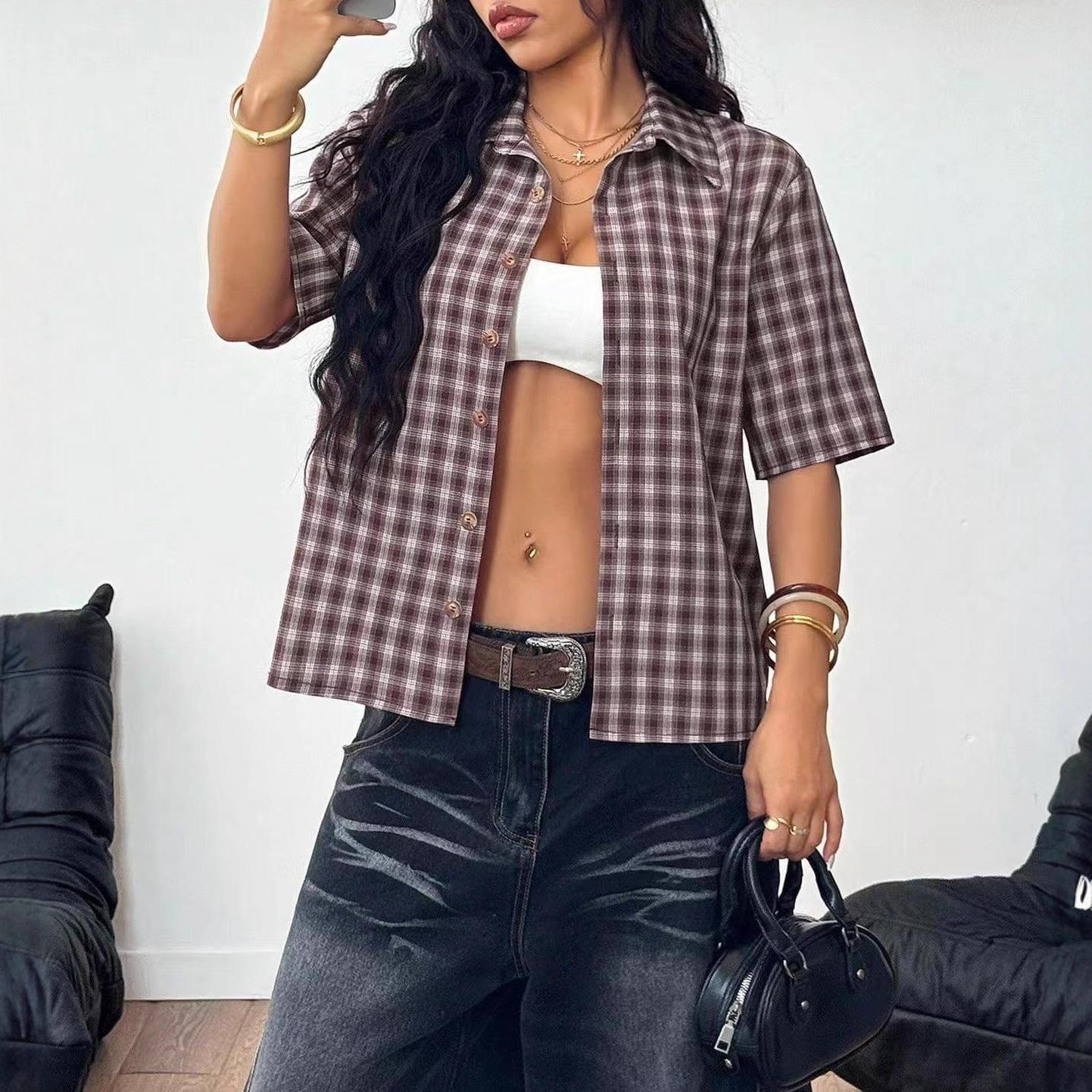 

Новая летняя клетчатая блузка с рукавом пять четвертей для женщин M малиновый