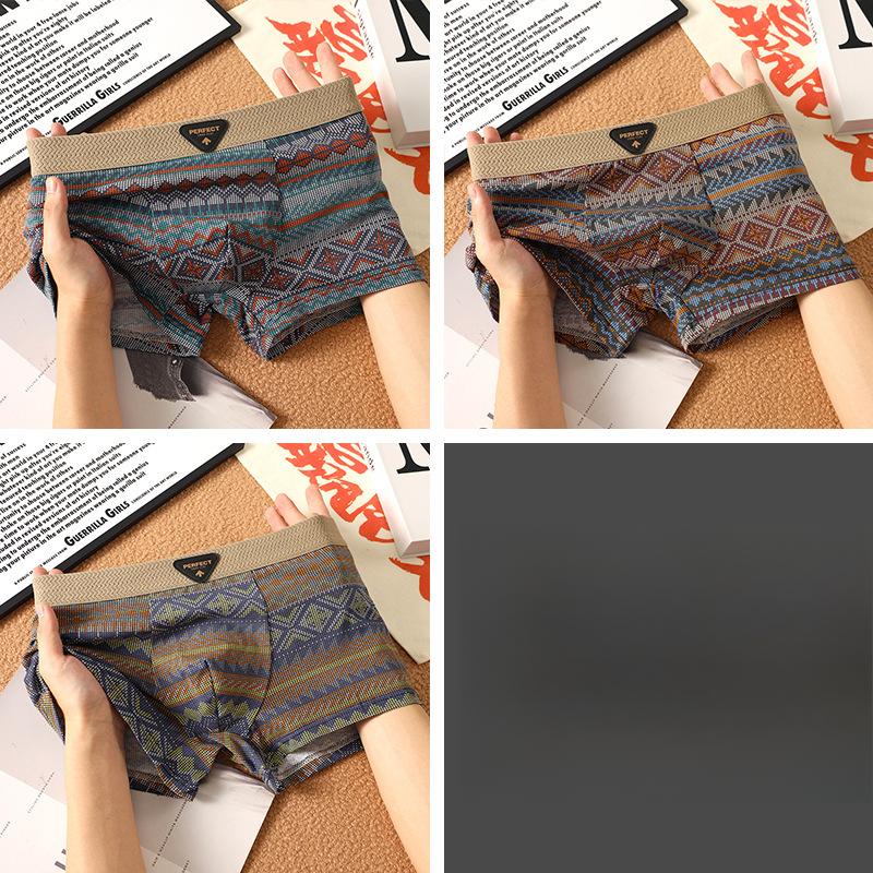 3pcs Summer Trend Breathable Men's Underwear Ethnic Retro Flat Underwear Men's Mid Waist Four Corner Shorts Boxer Brief