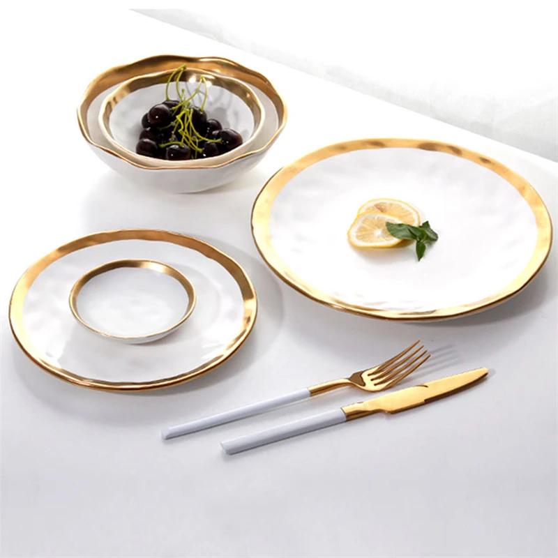 Phnom Penh Ceramic Western Dish Matte Gilded Steak Plate Creative Retro Salad Plate Plates Set Northern European Dessert Dish