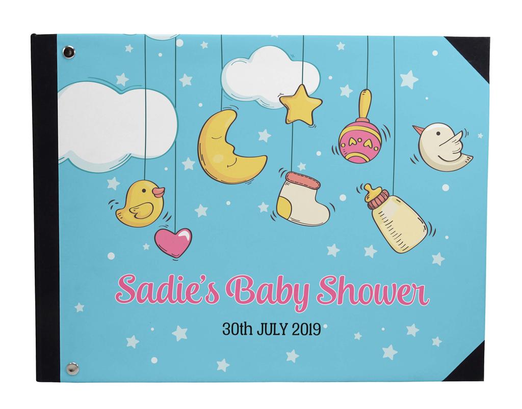 Darling Souvenir Blue Seamless Heart & Baby Objects Personalized Printed Baby Shower  Guest  Book  Scrapbook-7 x 9