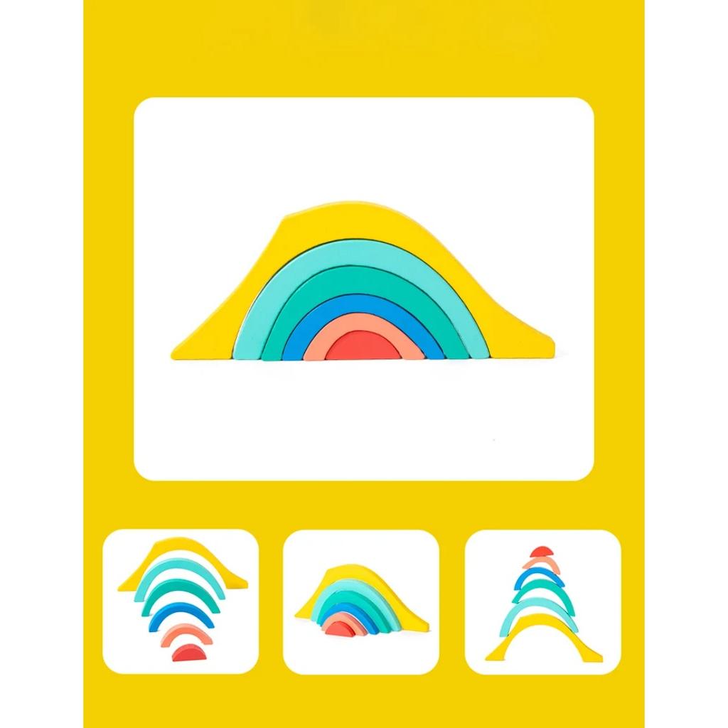 Children Rainbow Wooden Blocks Board Game Wooden Toys Montessori Parish Color Cognitive 3D Constructor Sensory Game Toy for Kids