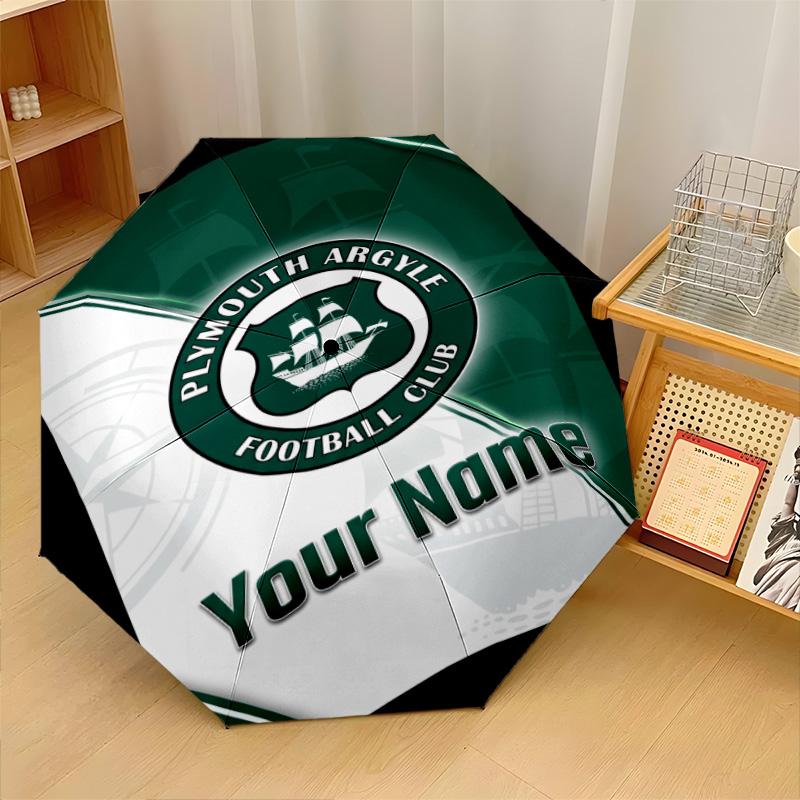 Plymouth Argyle FC Automatic 3‑Fold Umbrella 8‑Rib Windproof Folding Umbrella Sun Rain Protection For Outdoor Travel Daily Use