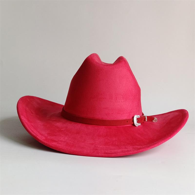 2026 Suede Cowboy Hat Leather Belt And Hat Color  New 58cm Cowboy Hat Suede Material Water Drop Top Men's and Women's Knight Hat