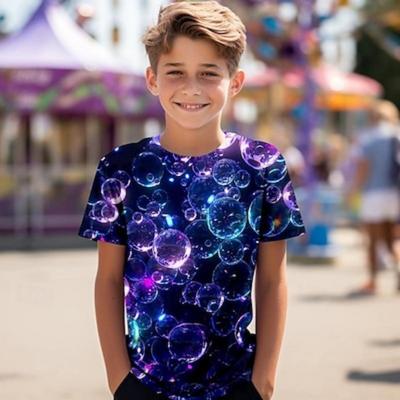 Chłopięca koszulka 3D z krótkim rękawem z nadrukiem 3D, letnia, aktywna, sportowa, modna, poliestrowa, dla dzieci 3-12 lat, okrągły dekolt, outdoorowa, codzienna, o regularnym kroju