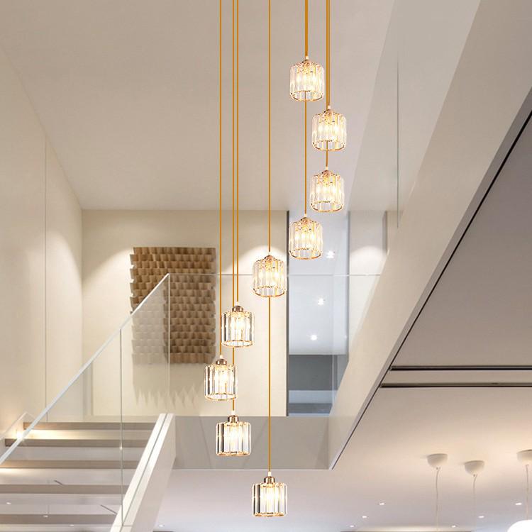 Crystal Stairway Chandelier for Duplex Loft and Villa Living Rooms