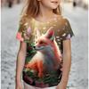 Kawaii Cartoon Animal Fox Kids Adult Printed T-shirt Summer Women's and Men's Casual Outdoor Girl and Boy Short Sleeve Tees Top