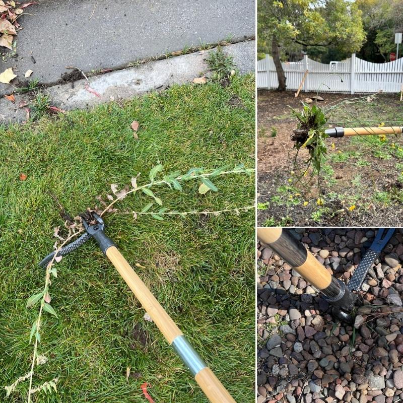 Garden Hand Weeding Tool with Long Handle and 4 Claw Head 3 Sectional Poles for Weeds Puller Removal Without Bending