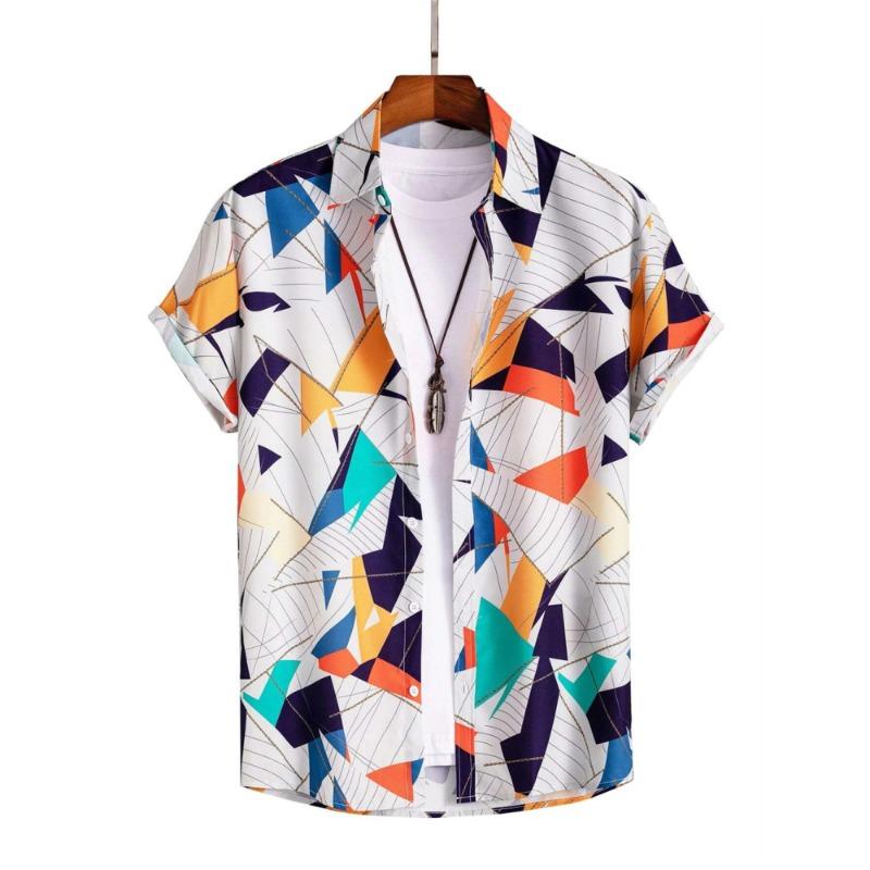 Hawaiian Shirts Geometry Men's Color Block Graphics Beach Vacation Short Sleeve Fashion Buttoned Tops