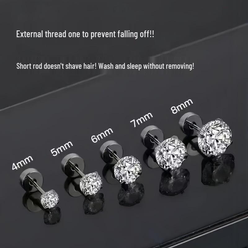2025 Zirconia Stud Earrings: Women's Versatile Inner Screw Ear Cartilage Studs, Stainless Steel