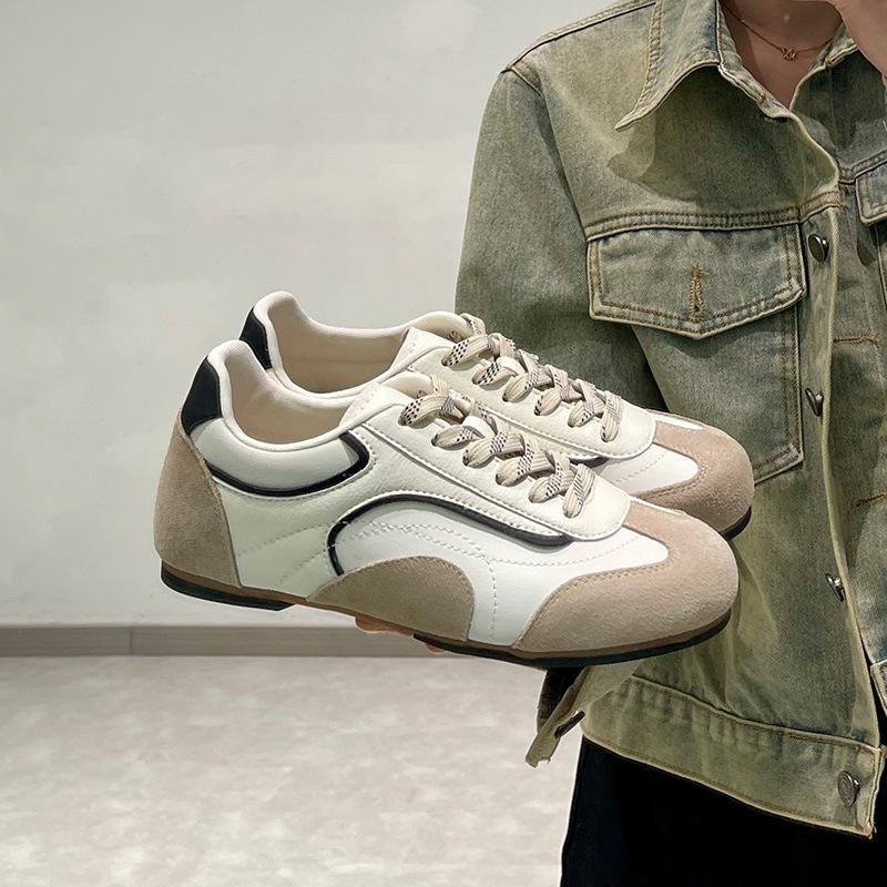 Cowhide Version~ Color Matching Versatile Leather Inner Height Increase German Training Shoes Women's Soft-soled Sports Forrest Gump Shoes Casual and 