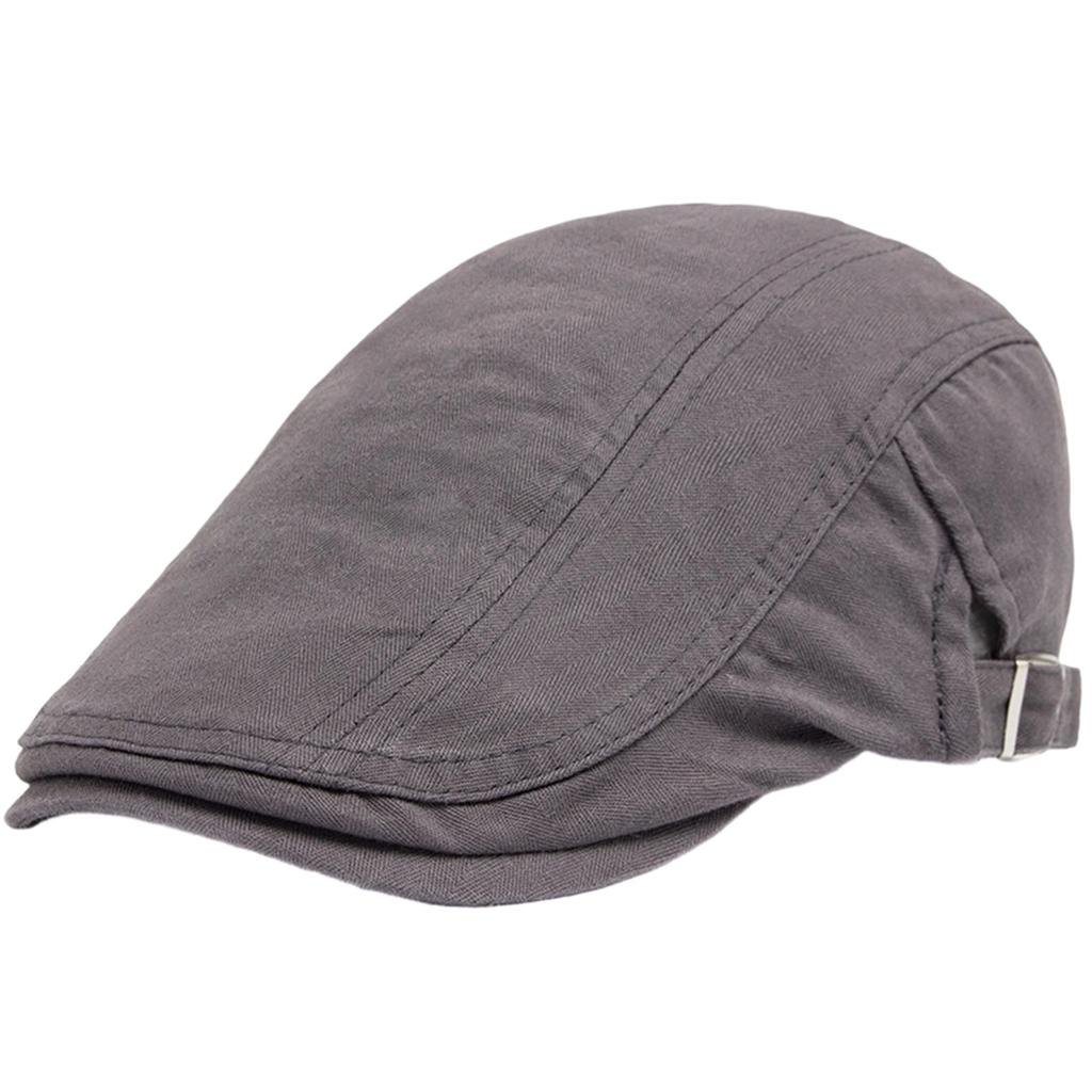 Men's Casual Cotton Beret Hat Classic British Style Retro Solid Color Sunshade Flat Cap Adjustable Size Duckbill Ivy Cap