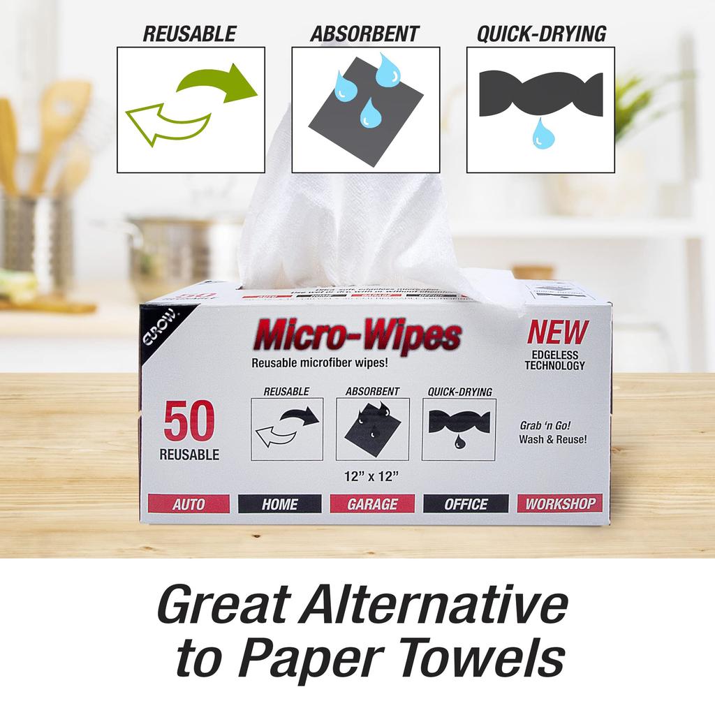 Eurow Wiederverwendbare Mikrofaser Reinigungs- und Trockentücher mit Spender 12 x 12 50er Packung Box, 200 g/m², Zoll,