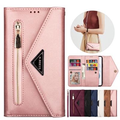 Peňaženka na zips kožené karty Solt Case pre Samsung S23 Ultra S22 Plus S21 FE S20 A53 A52 A12 A13 A14 A54 Crossbody obal na remienok pre Redmi Note 10 11 Pro